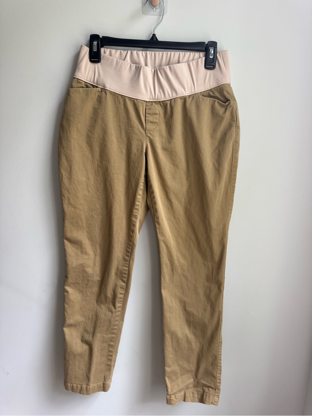 GAP Tan Maternity Bottoms with Light Pink Stretch Waistband #maternity #gap